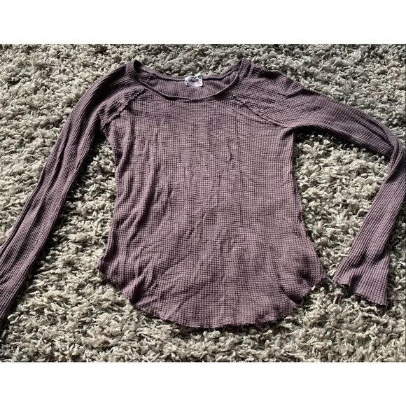 Free People Intimately gray BOHO THERMAL Waffle Weave SHIRT Top sz M - Picture 1 of 6